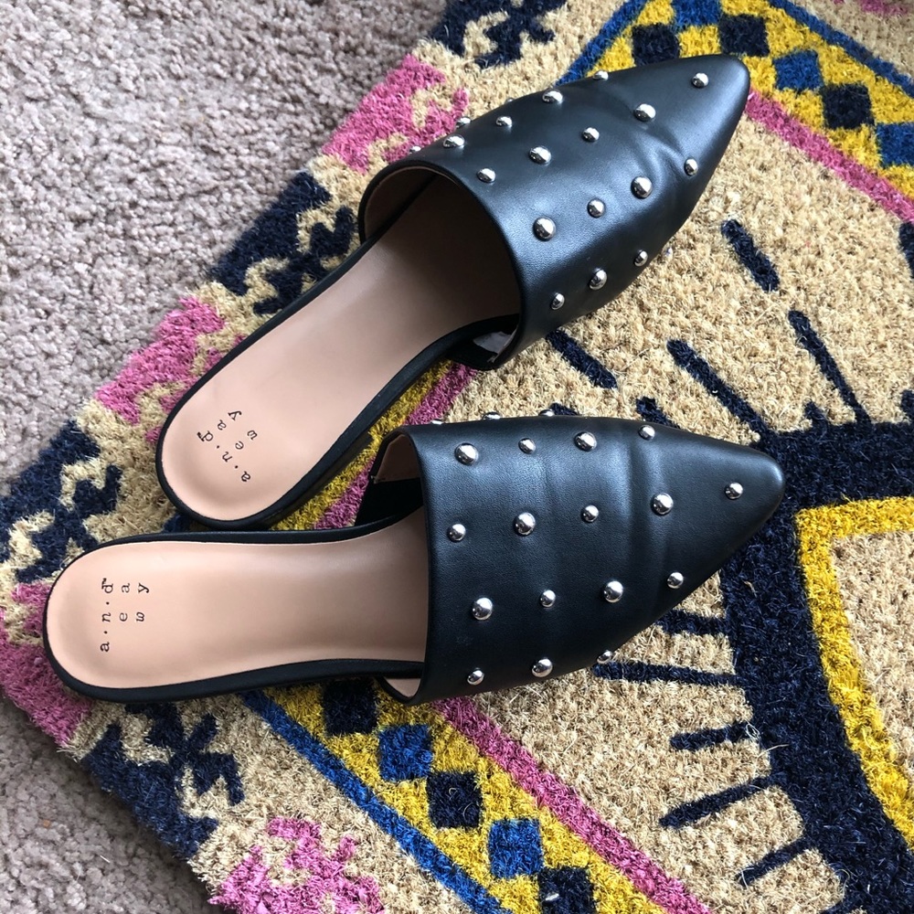 A New Day Studded Black Slip-On Pointed Toe Flats